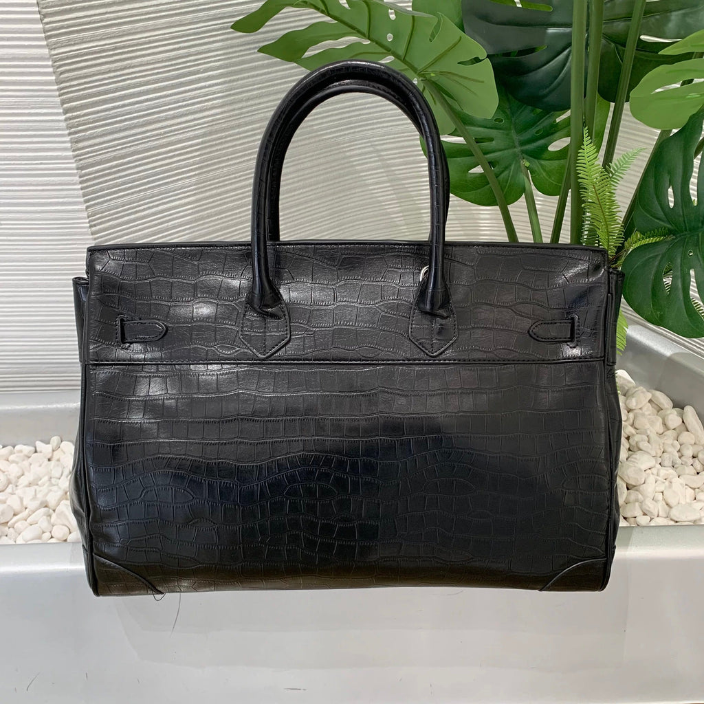 Ultimate Large Black Croc-Embossed Weekender Bag