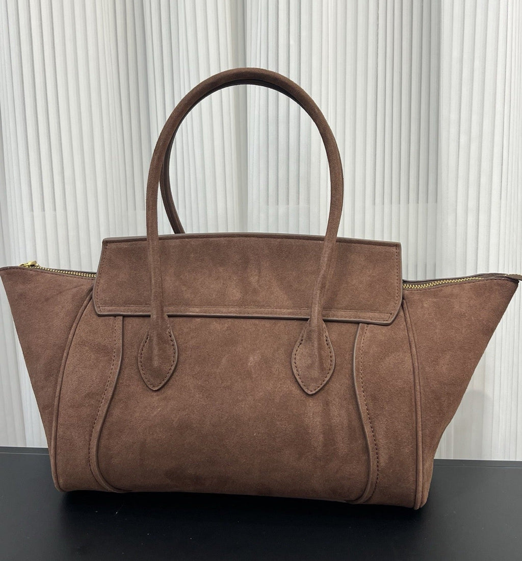 Contour Smile Suede Zip-Top Tote Bag