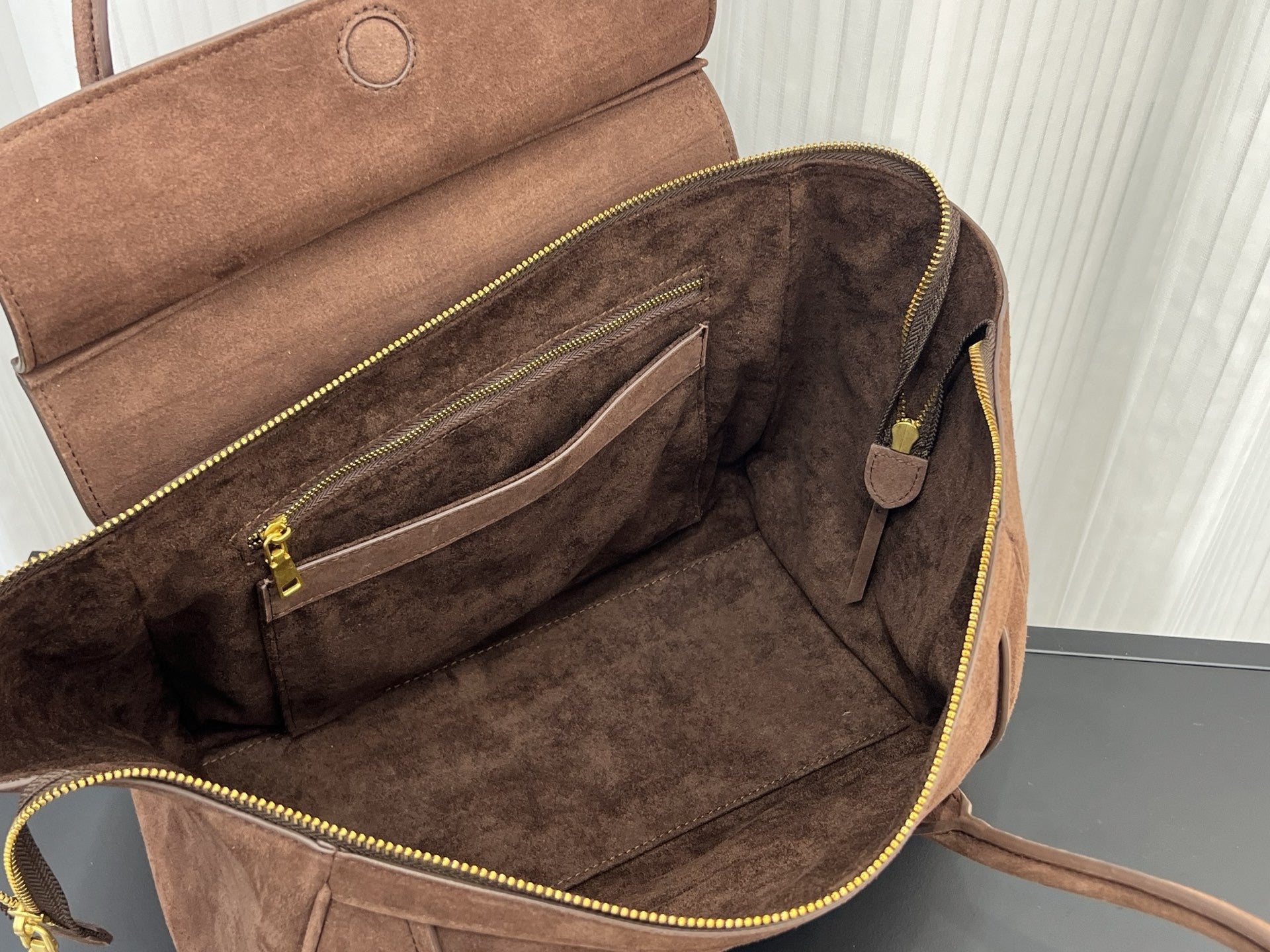 Contour Smile Suede Zip-Top Tote Bag