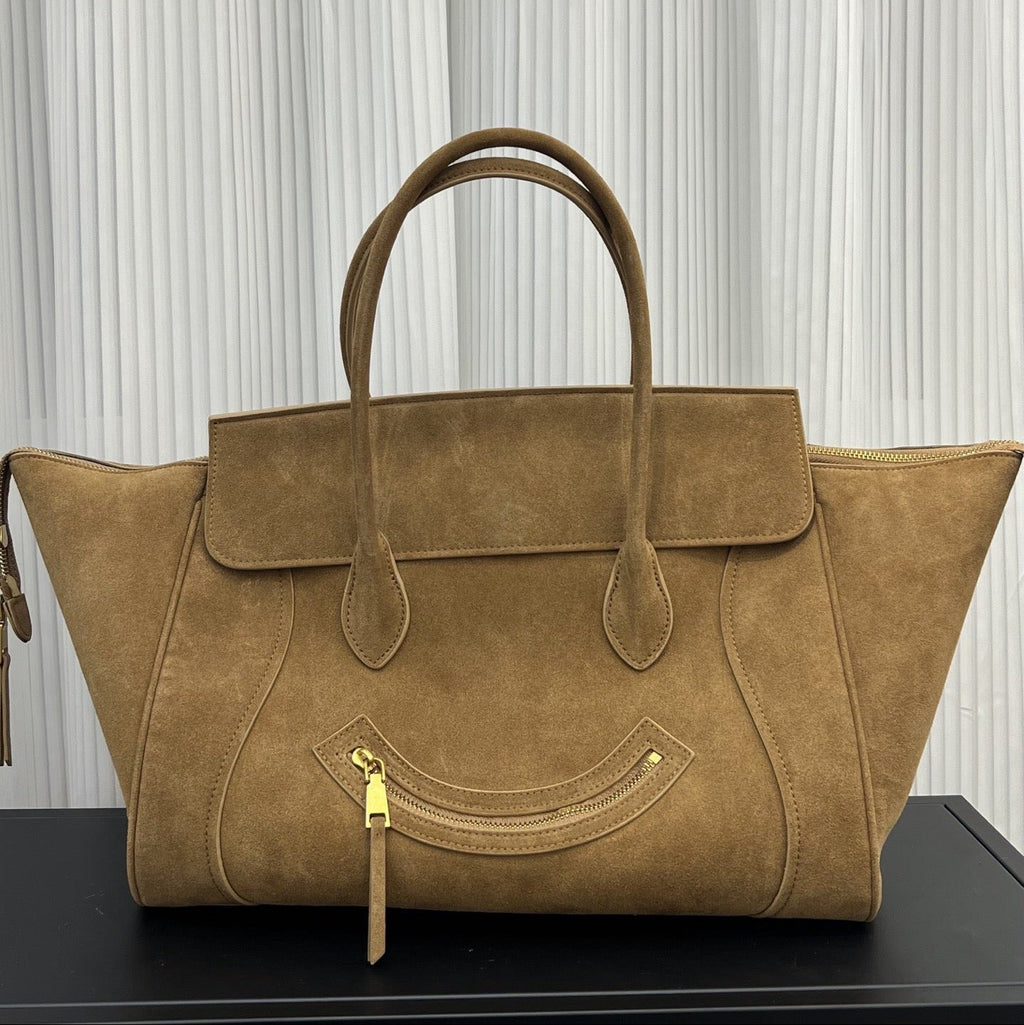 Contour Smile Suede Zip-Top Tote Bag