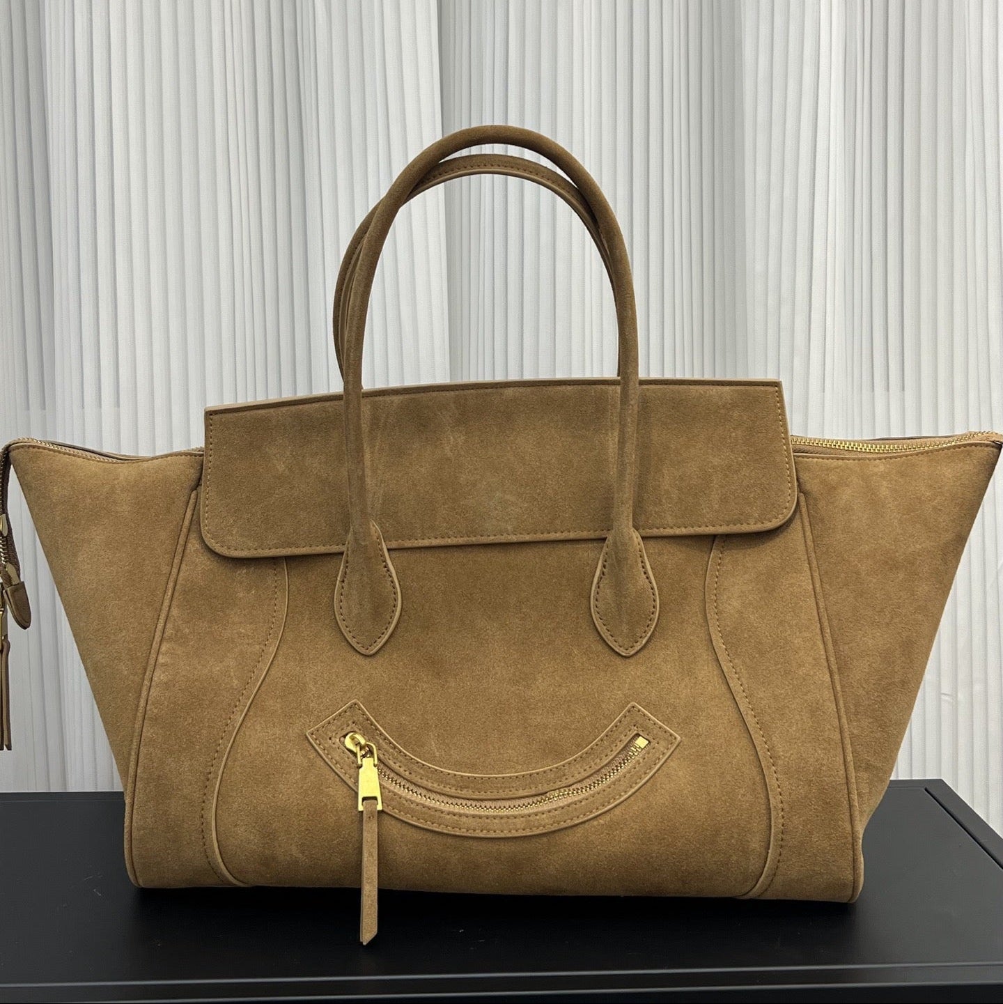Contour Smile Suede Zip-Top Tote Bag