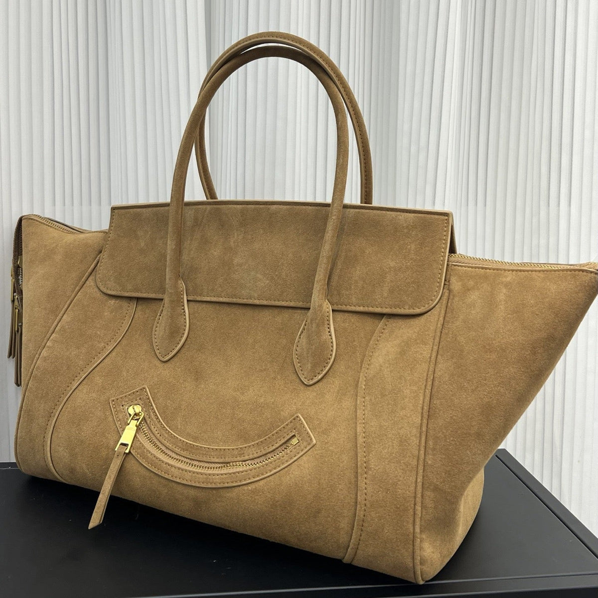 Contour Smile Suede Zip-Top Tote Bag