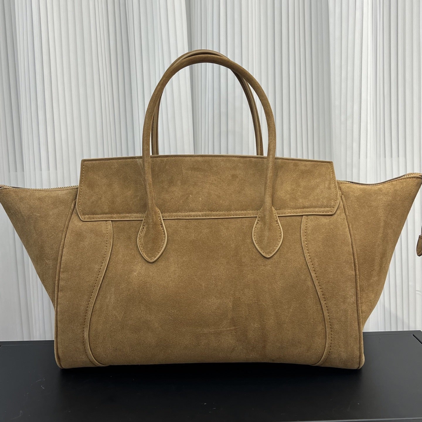 Contour Smile Suede Zip-Top Tote Bag