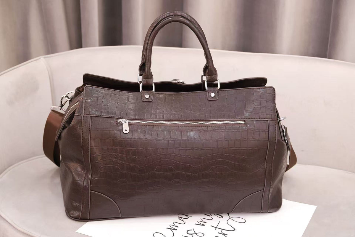 Croc-Embossed Leather Travel Bag