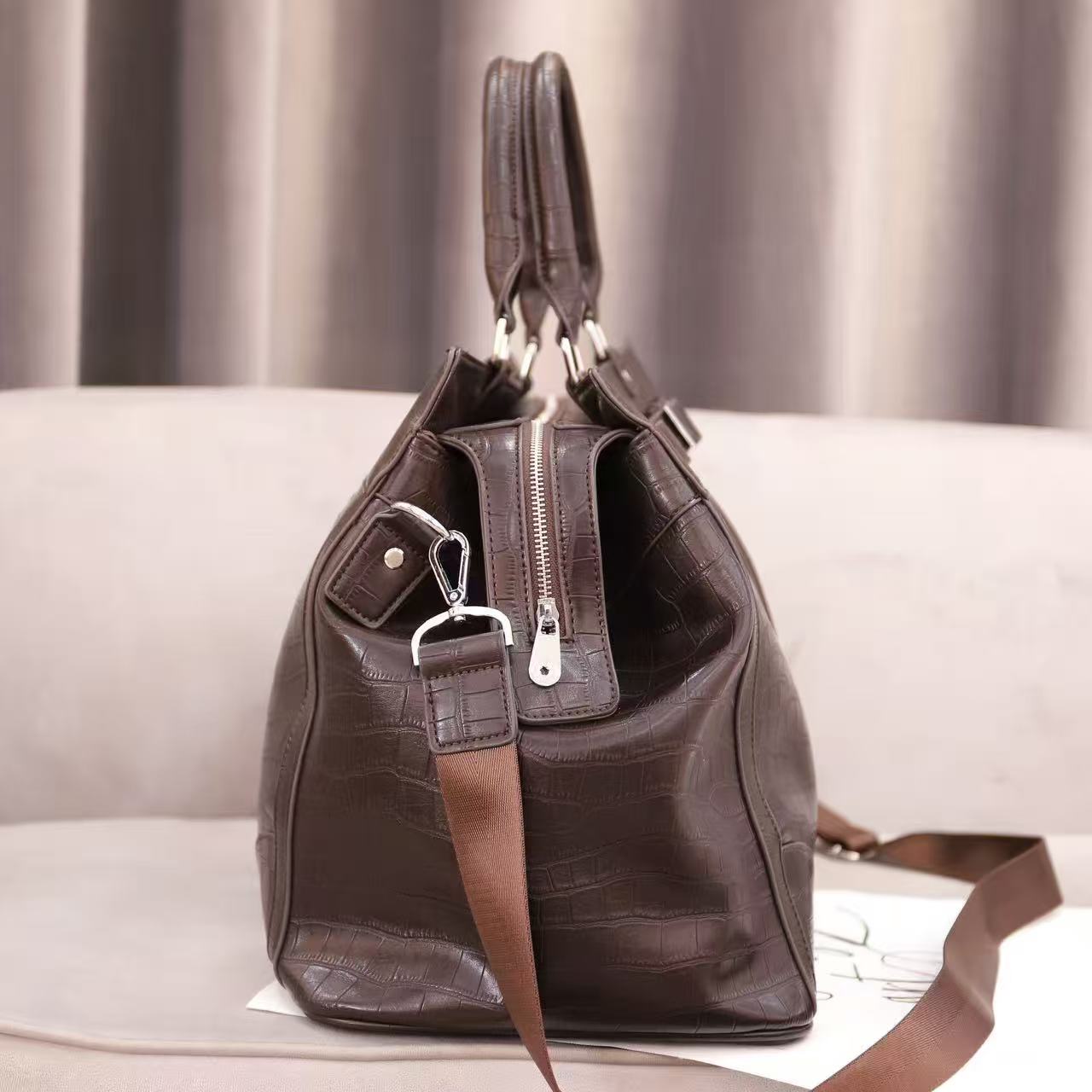 Croc-Embossed Leather Travel Bag
