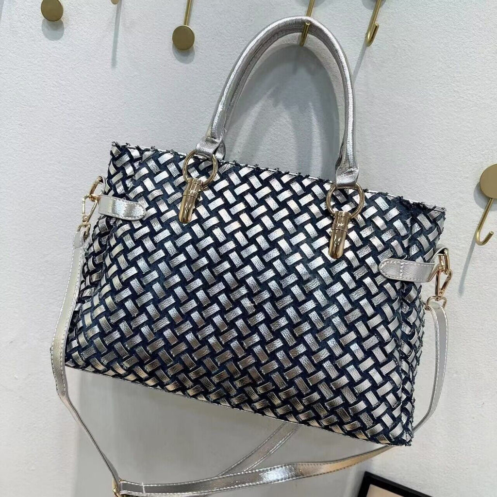 Baldini Rhinestone-Embellished Denim Art Bag