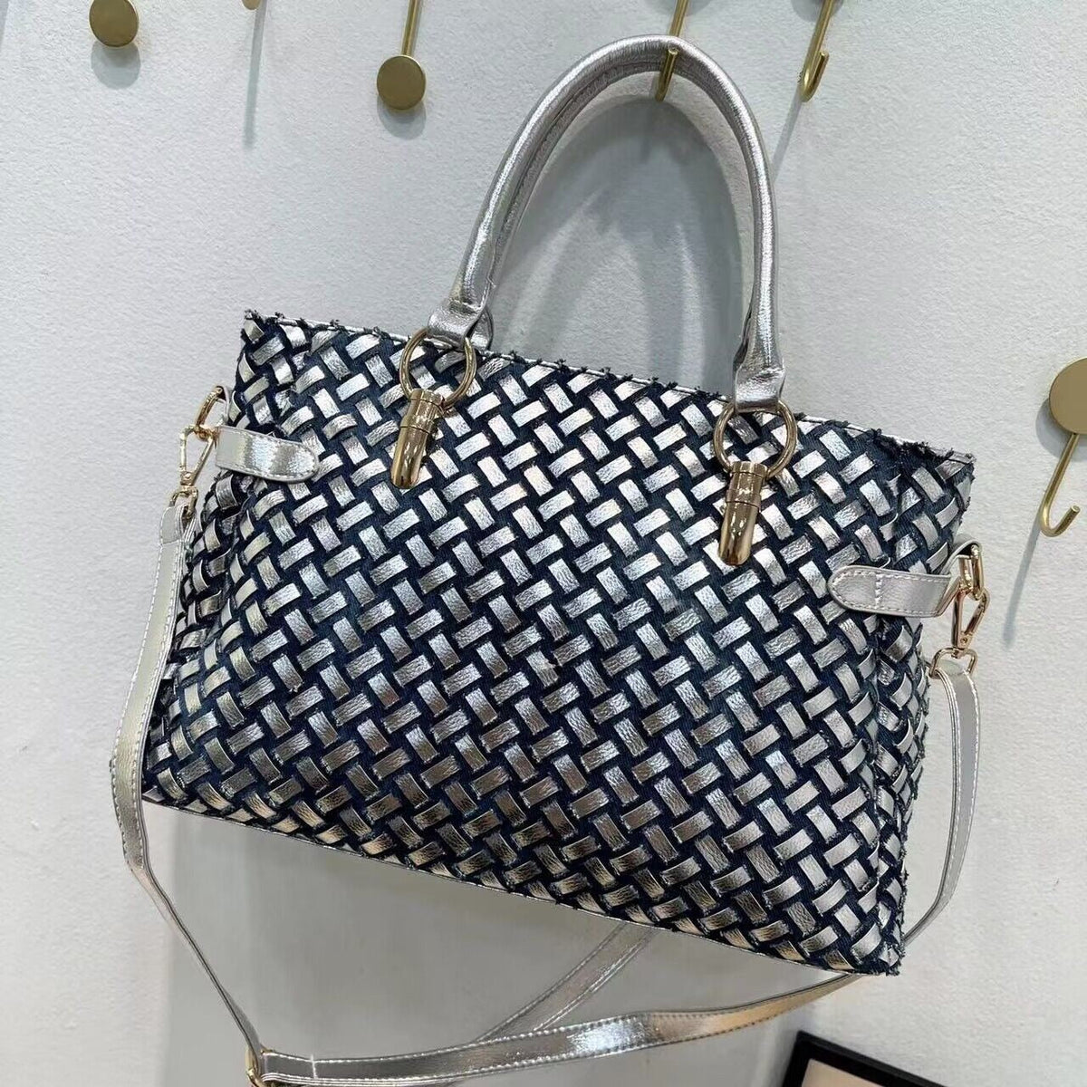 Baldini Rhinestone-Embellished Denim Art Bag