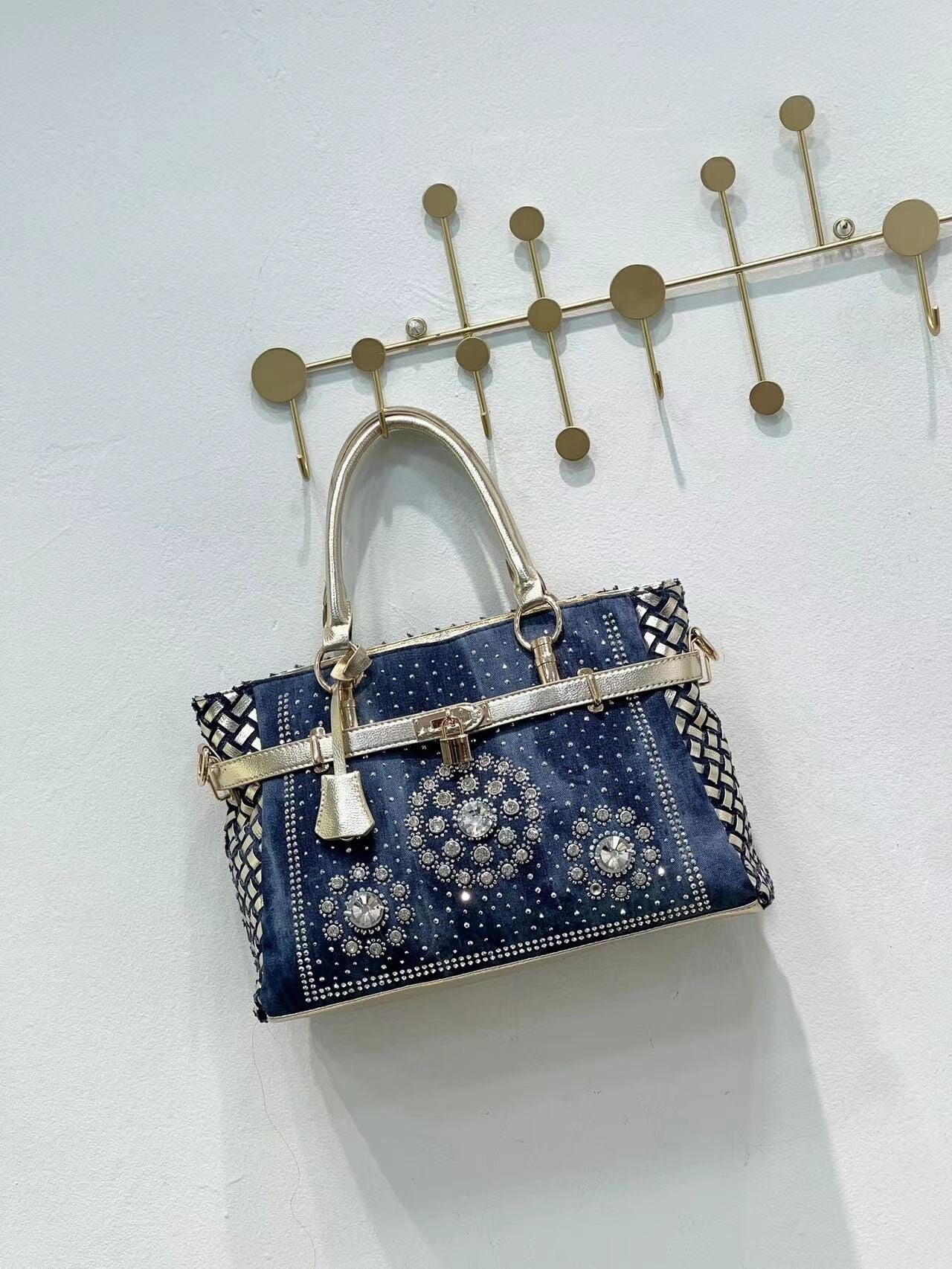 Baldini Rhinestone-Embellished Denim Art Bag