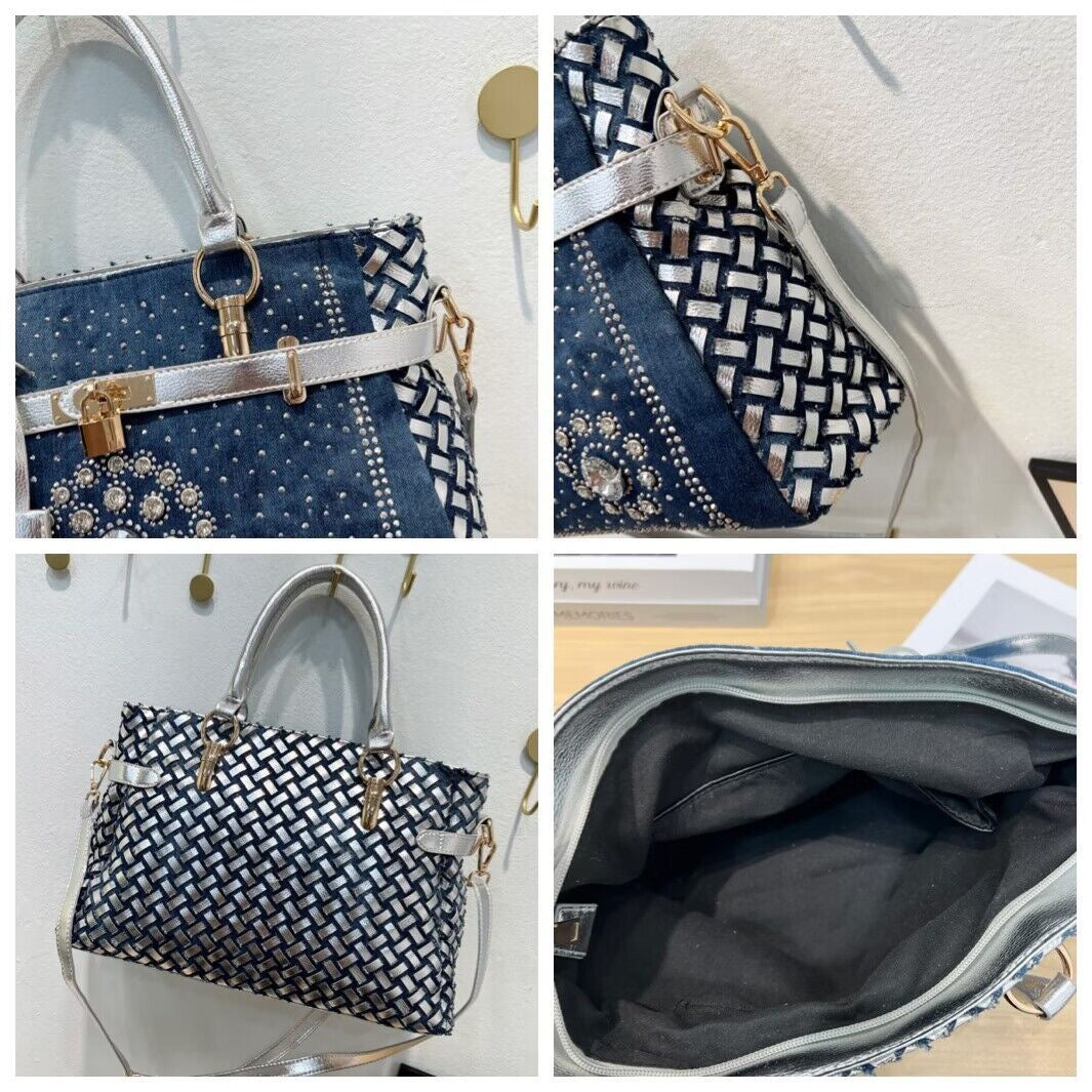 Baldini Rhinestone-Embellished Denim Art Bag