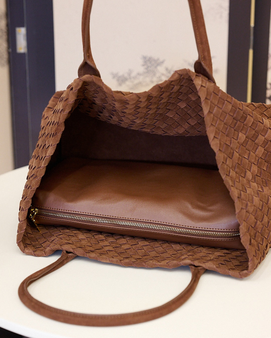 Handwoven Suede Leather Tote Bag