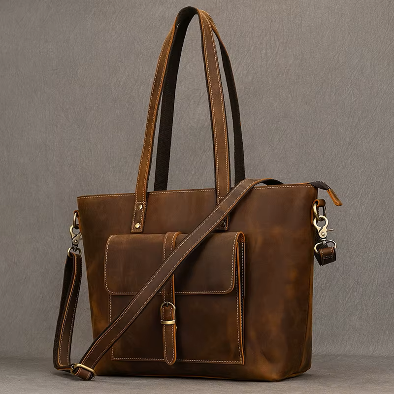 Vintage Crazy Horse Leather Tote Bag