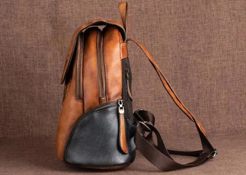Embossed Genuine Leather Backpack