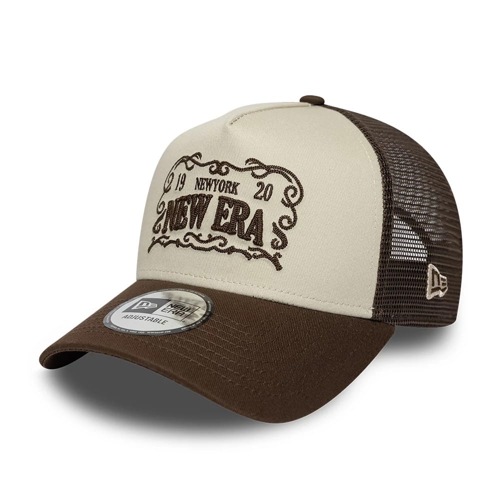 New Era Frame Logo Dark Brown 9FORTY A-Frame Trucker Adjustable Cap-kentox
