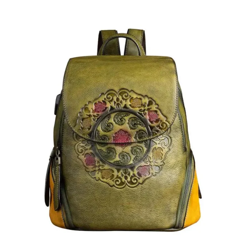 Embossed Genuine Leather Backpack
