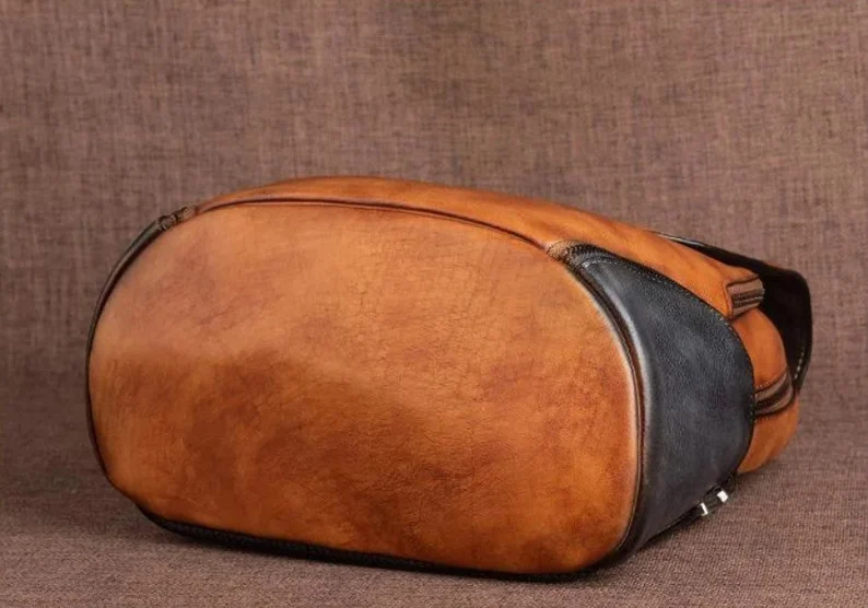 Embossed Genuine Leather Backpack