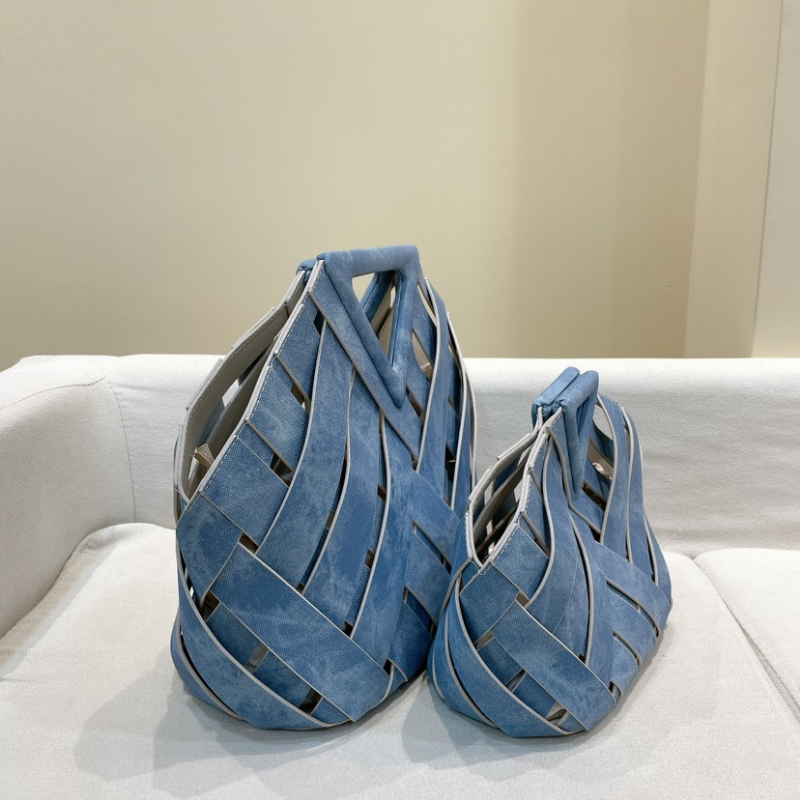 Denim Blue Hollow Woven Shoulder Bag