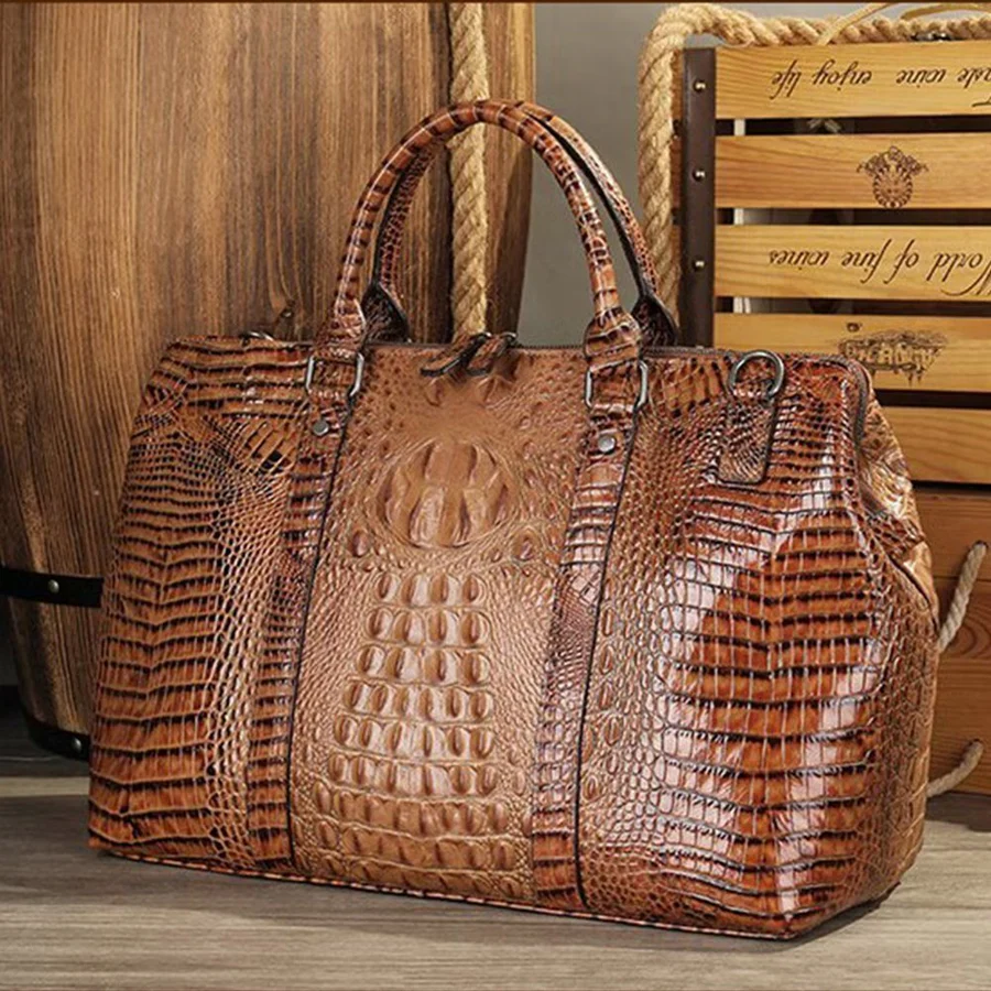 Luxury Crocodile-Embossed Leather Travel Bag