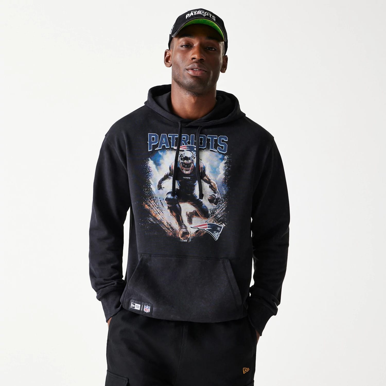 New England Patriots NFL Games Premium Apparel Black Oversized Pullover Hoodie-kentox