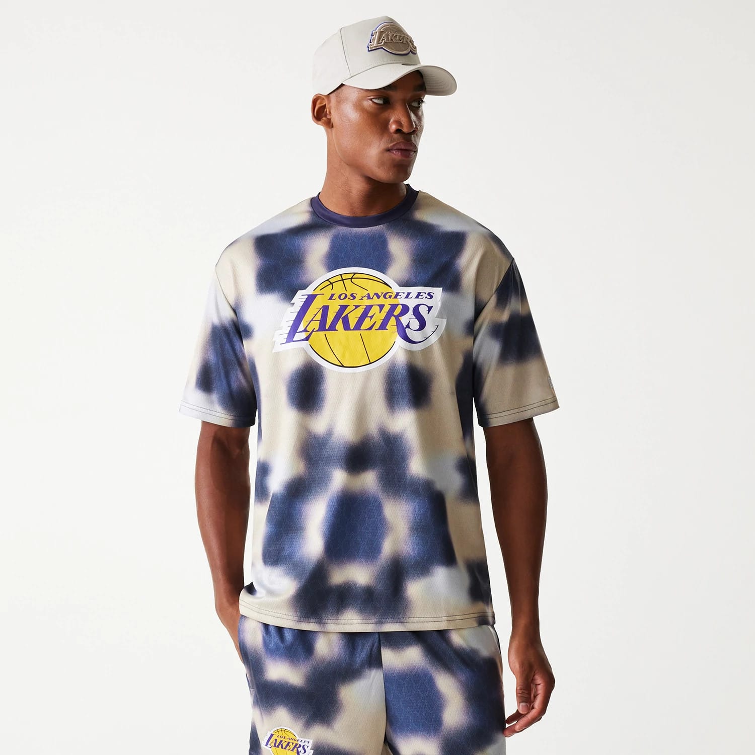 LA Lakers NBA All Over Print Cream Oversized T-Shirt-kentox