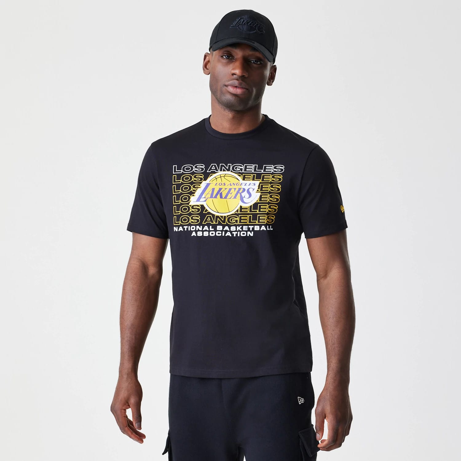 LA Lakers NBA Stack Wordmark Black T-Shirt-kentox
