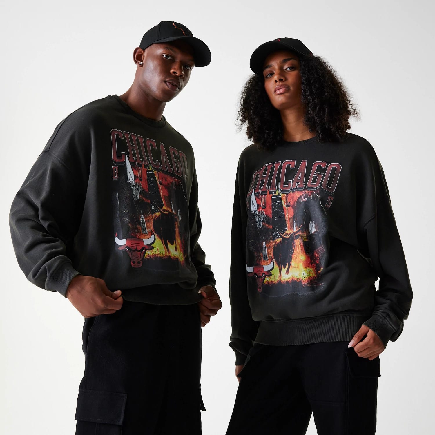 Chicago Bulls NBA Washed Graphic Grey Oversized Crew Neck Sweater-kentox