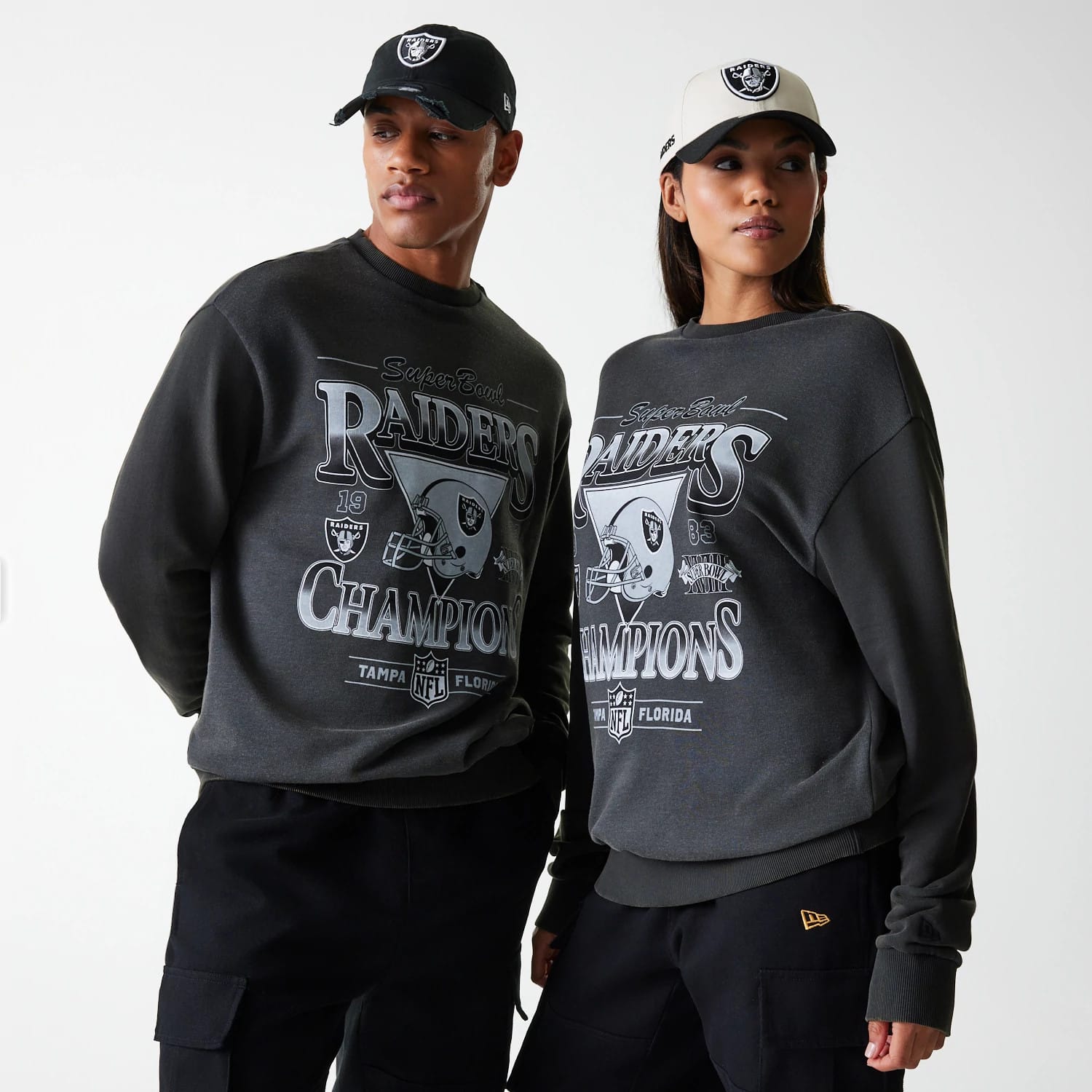 Las Vegas Raiders NFL Washed Super Bowl Grey Oversized Crew Neck Sweater-kentox