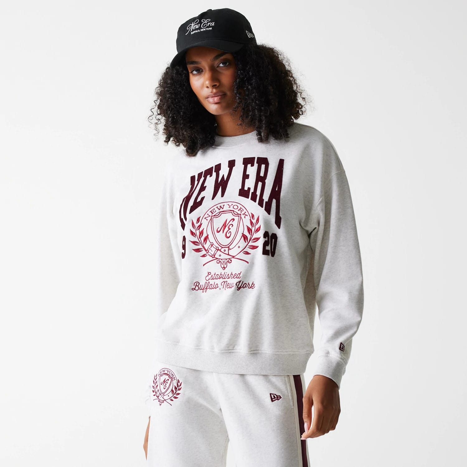 Womens New Era Crest Graphic Pastel Grey Crew Neck Sweater-kentox