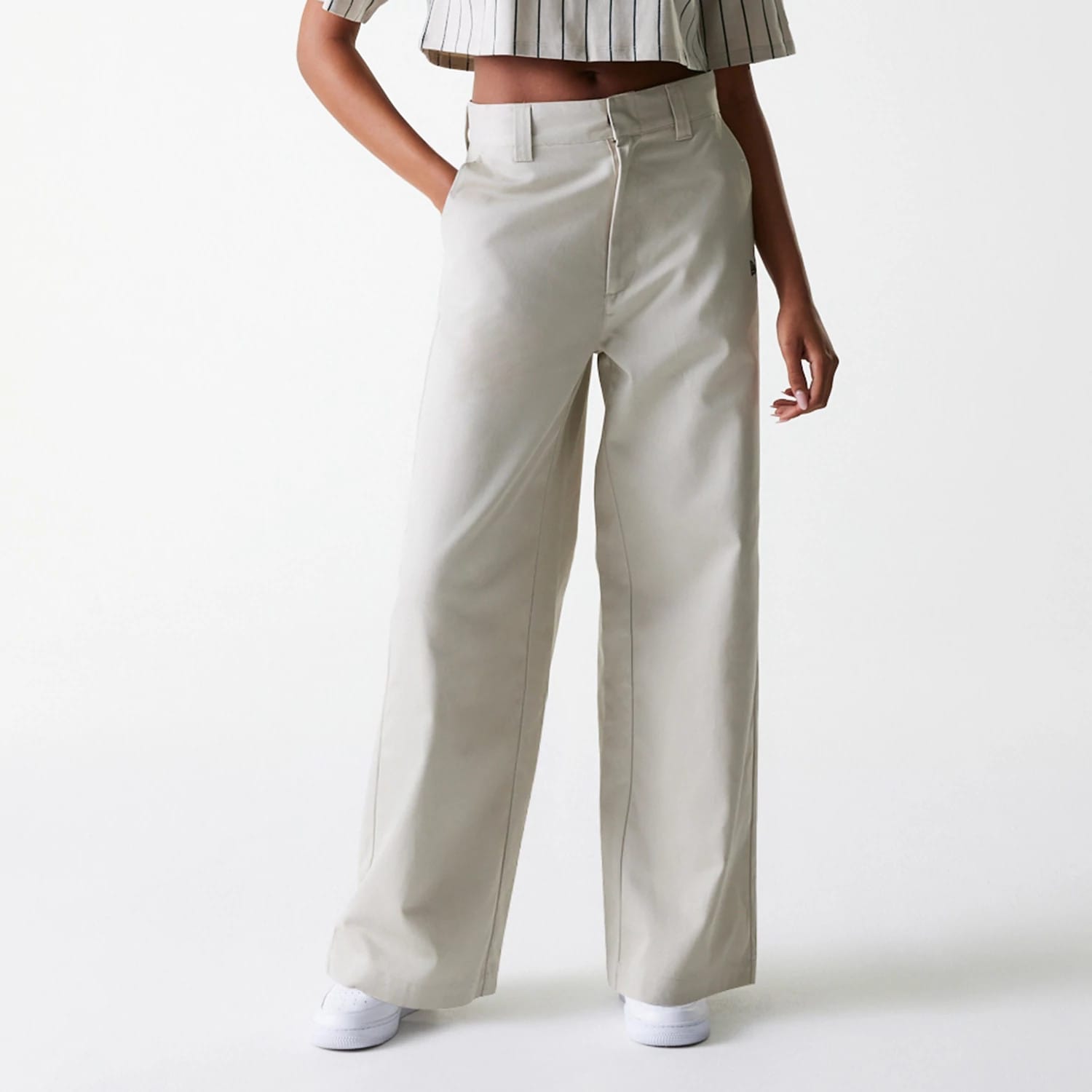 Womens New Era Light Beige Wide Leg Chino Trousers-kentox
