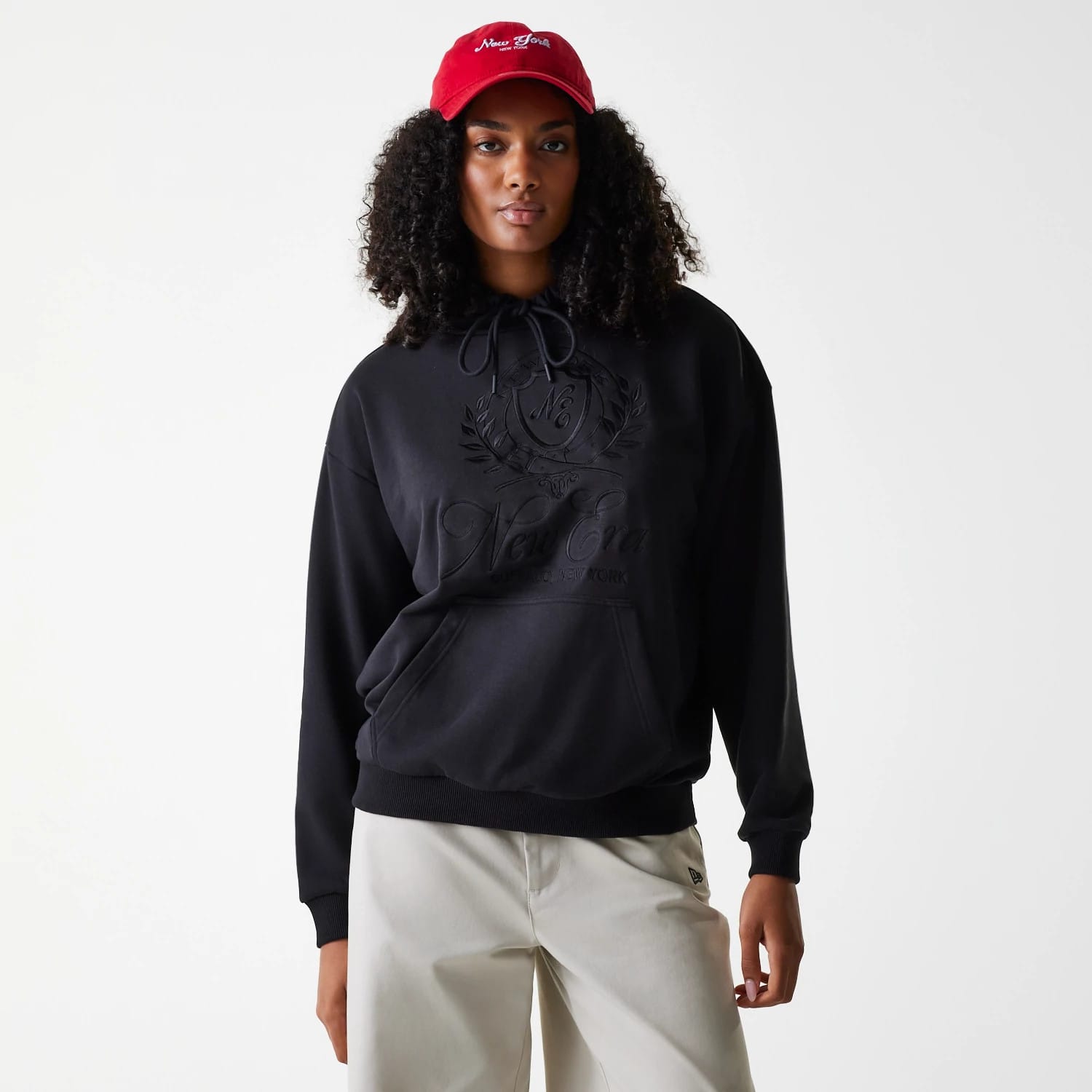 Womens New Era Crest Black Pullover Hoodie-kentox