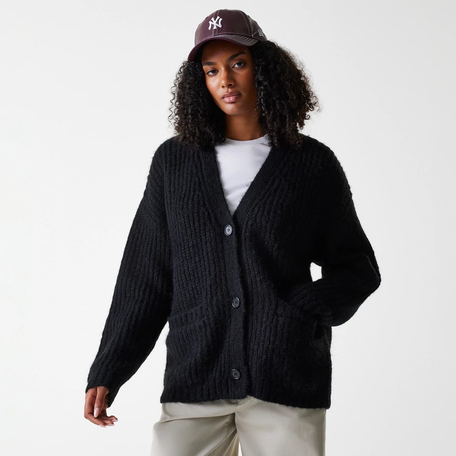 New York Yankees Womens MLB Knit Black Cardigan-kentox