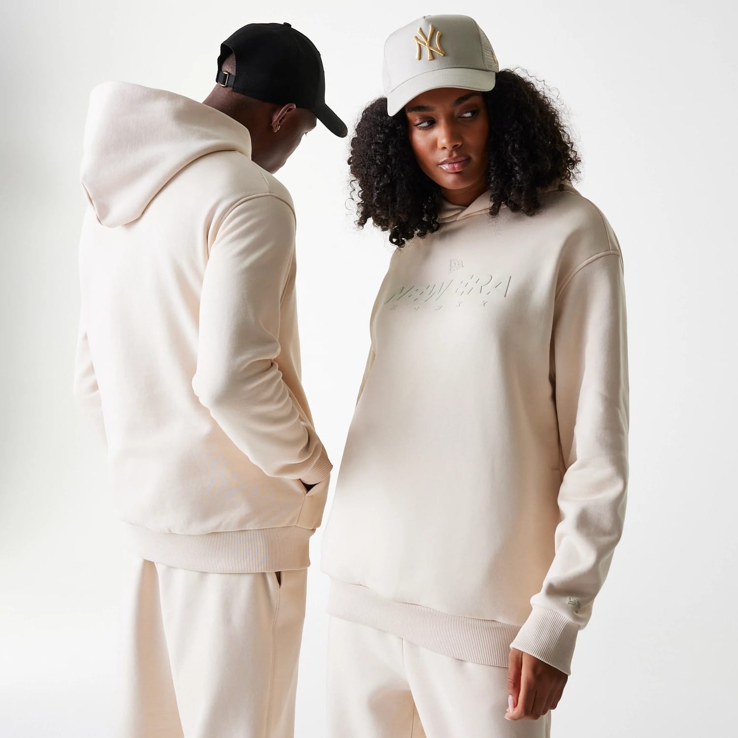 New Era Tech Light Beige Oversized Pullover Hoodie-kentox