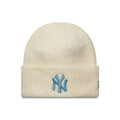 New York Yankees Womens MLB Cream Wide Cuff Knit Beanie Hat-kentox