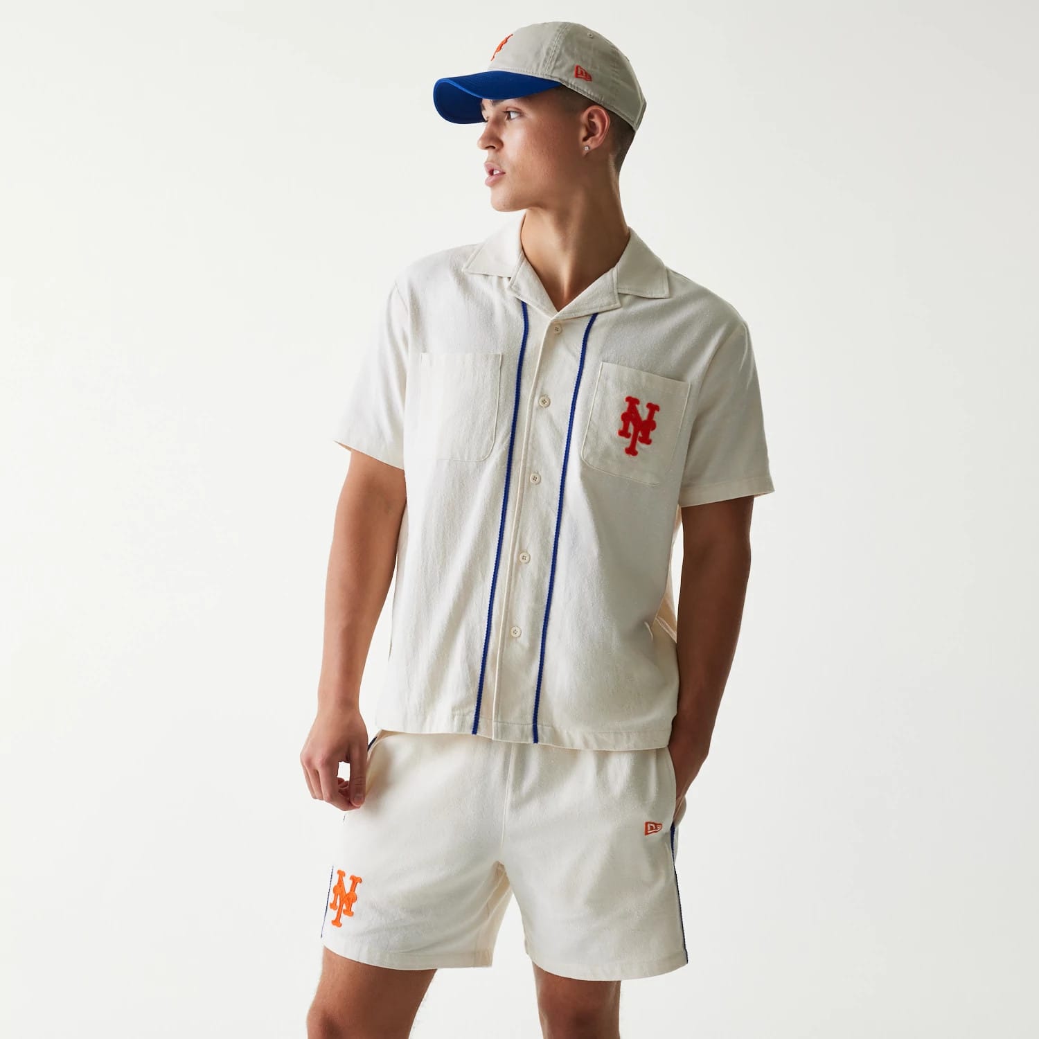 New York Mets MLB Piping Open Cream Short Sleeve Shirt-kentox