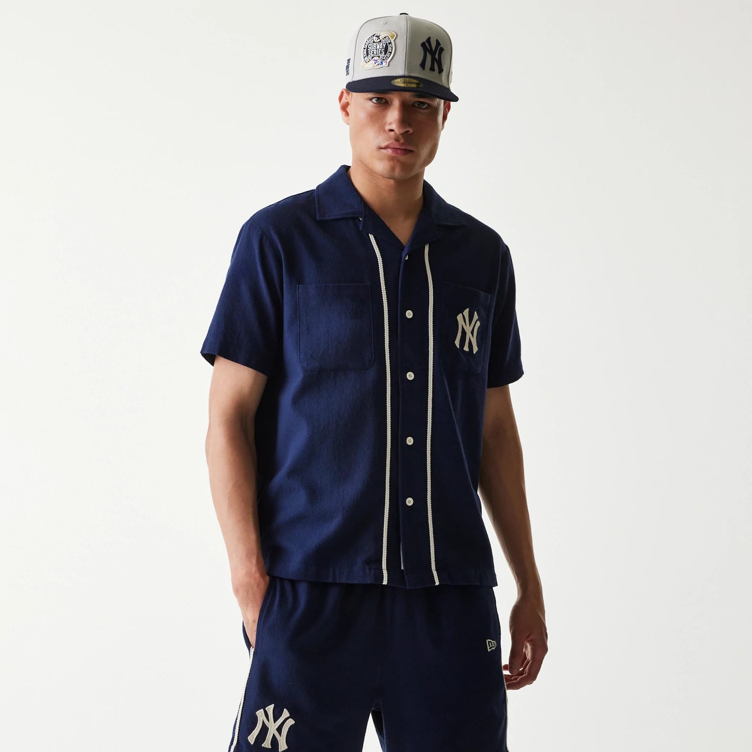 New York Yankees MLB Piping Navy Short Sleeve Shirt-kentox