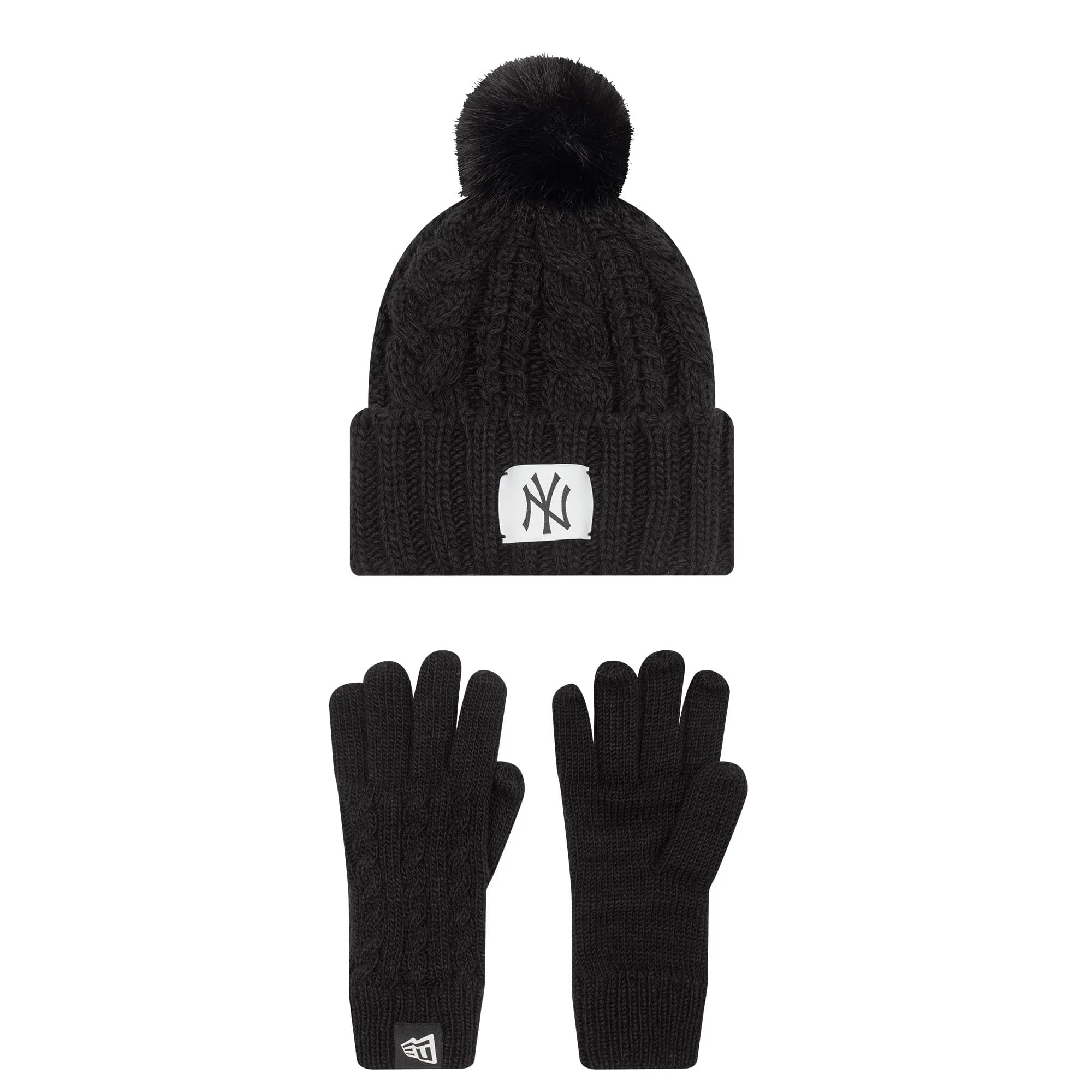 New York Yankees Youth MLB Black Beanie & Gloves Set-kentox