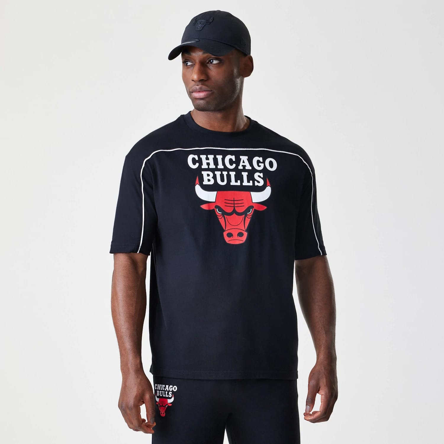 Chicago Bulls NBA Piping Stripe Black Oversized T-Shirt-kentox