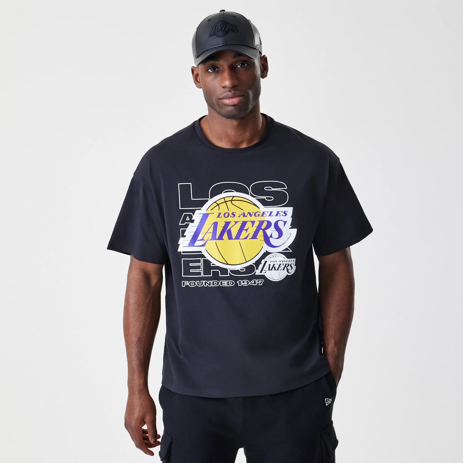 LA Lakers NBA Outline Graphic Navy Oversized T-Shirt-kentox