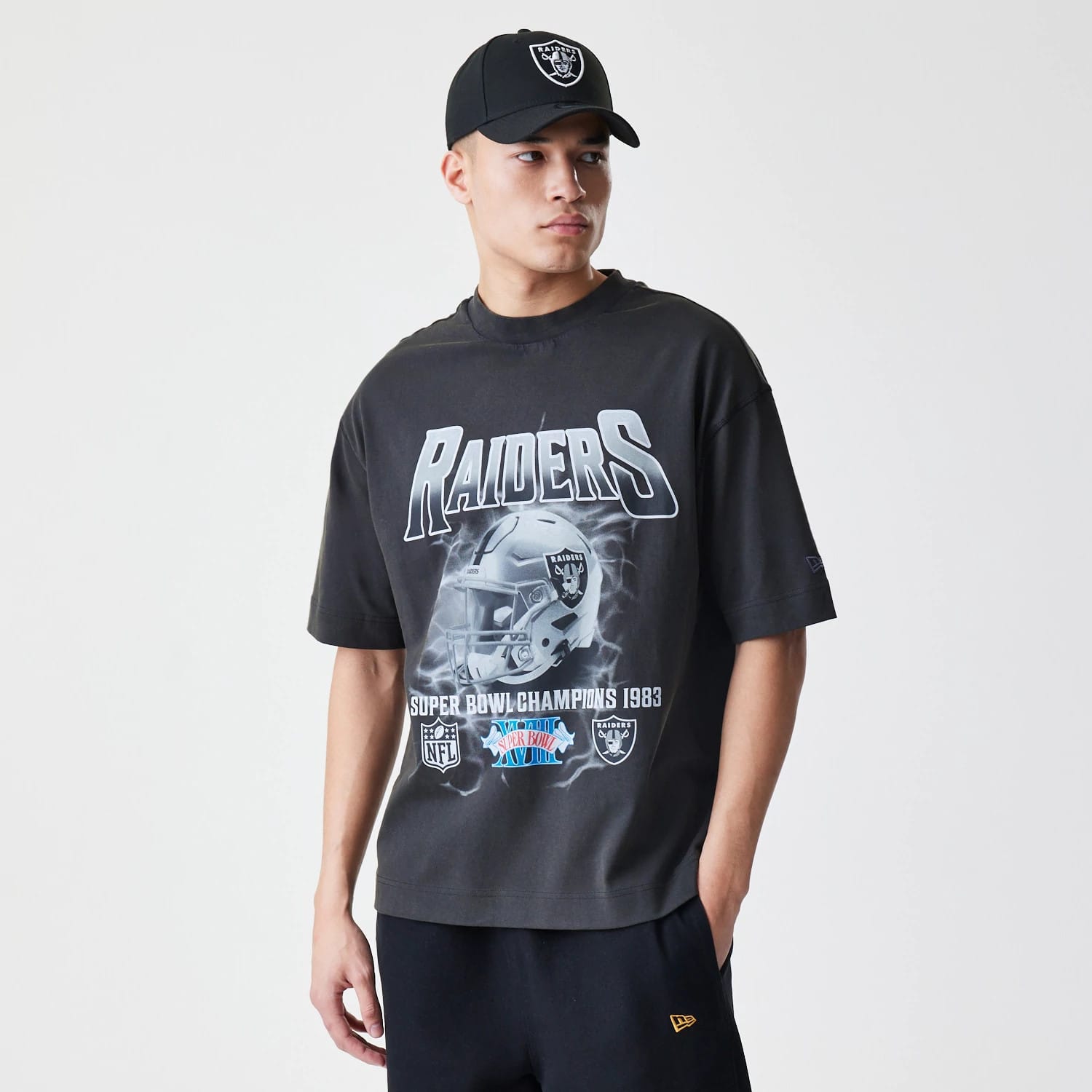 Las Vegas Raiders NFL Washed Boxy Dark Grey Oversized T-Shirt-kentox