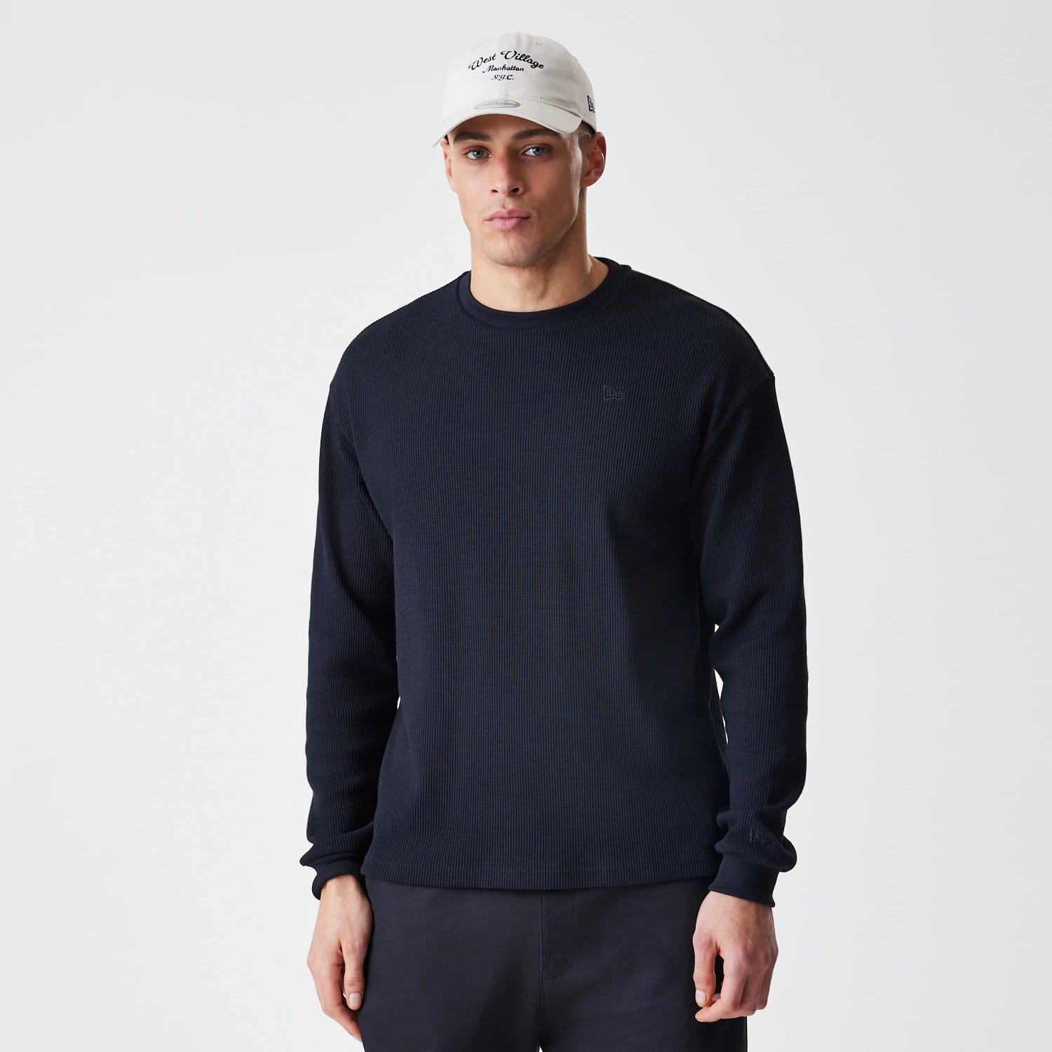 New Era Waffle Black Long Sleeve T-Shirt-kentox