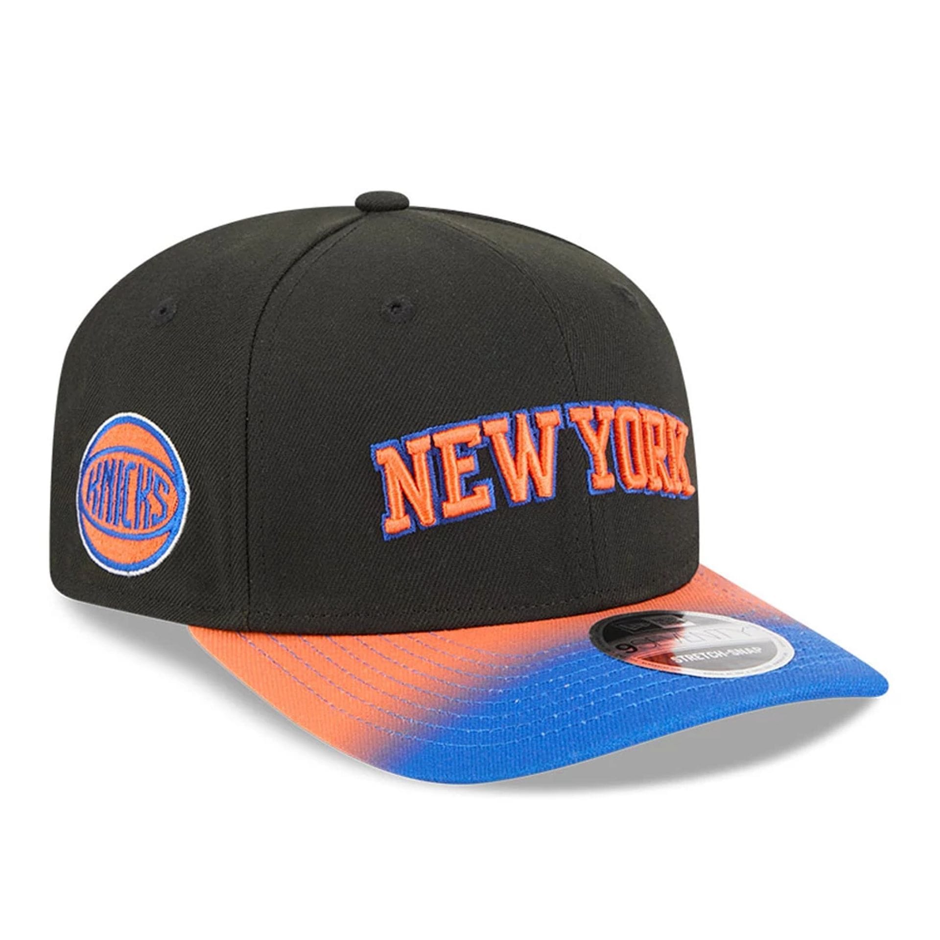 New York Knicks NBA Statement Black 9SEVENTY Stretch Snap Adjustable Cap-kentox