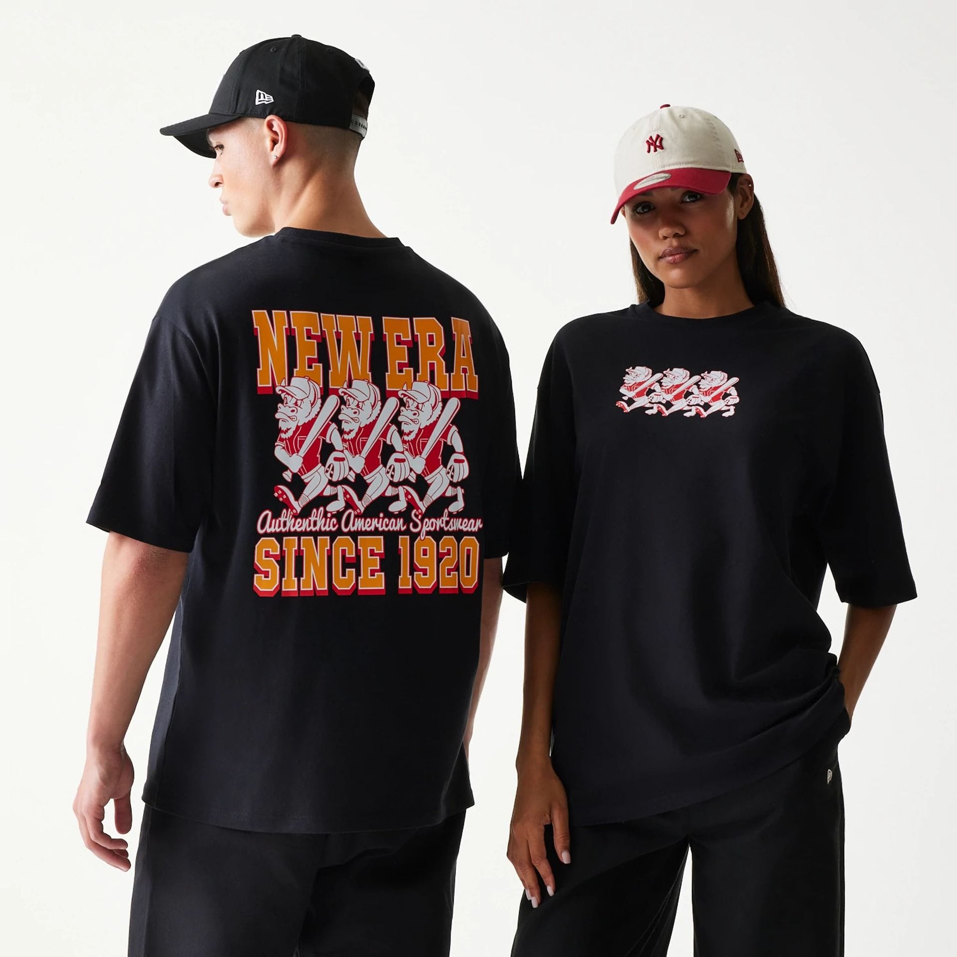 New Era Baseball Cows Character Graphic Black Oversized T-Shirt-kentox