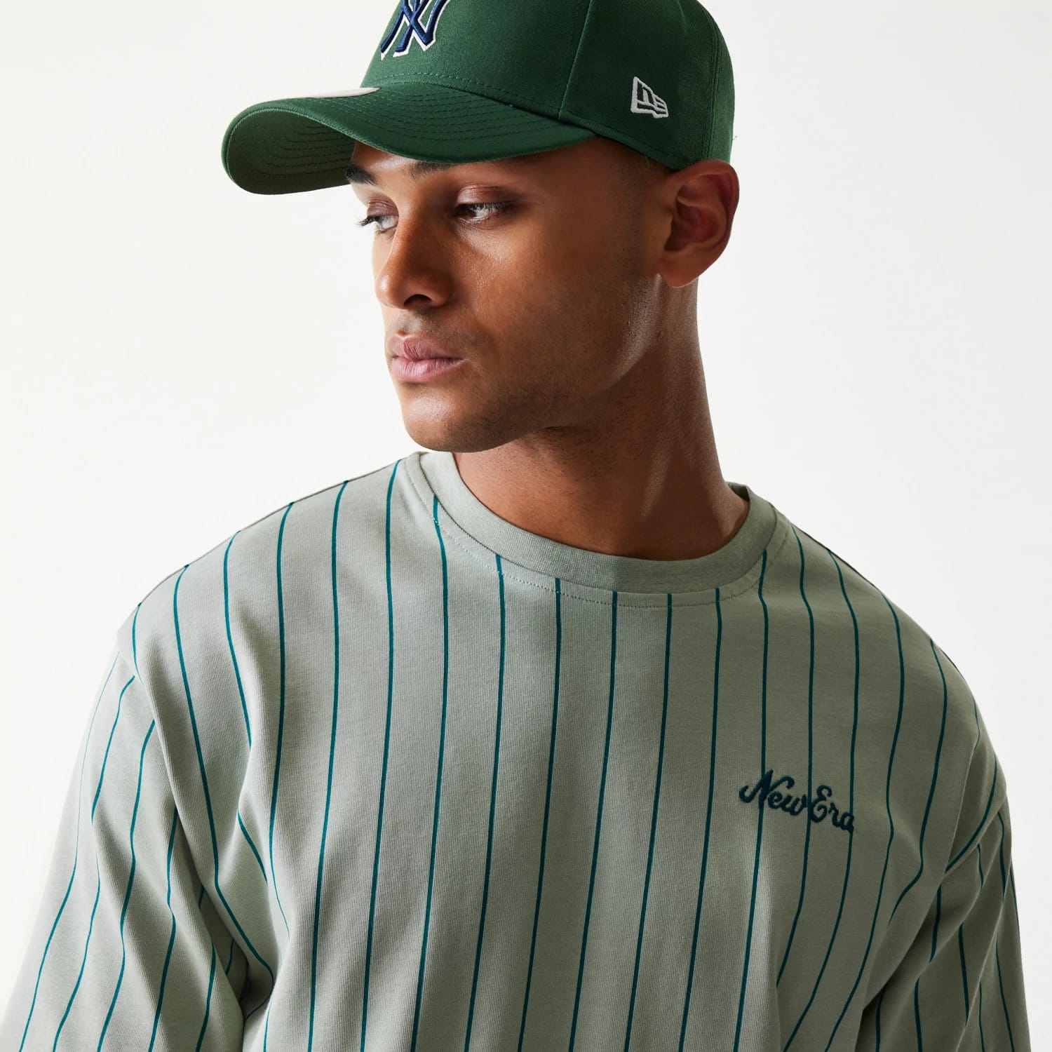 New Era Pinstripe Pastel Green Oversized T-Shirt-kentox