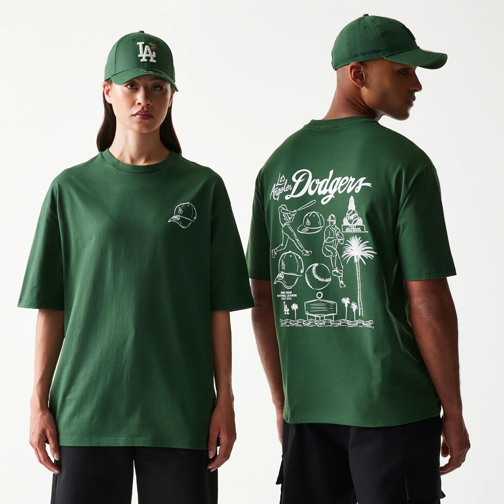 LA Dodgers MLB Baseball Graphic Dark Green Oversized T-Shirt-kentox