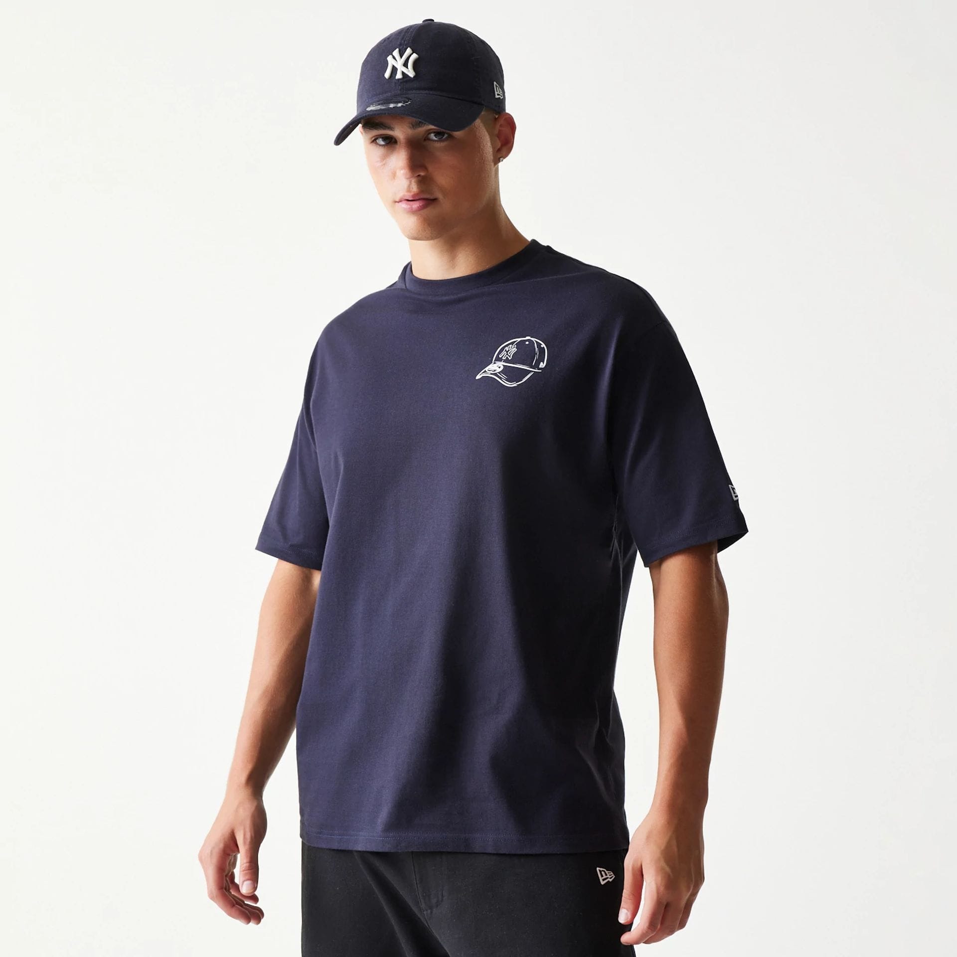 New York Yankees MLB Baseball Graphic Navy Oversized T-Shirt-kentox