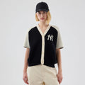 New York Yankees Womens MLB Knit Stripe Black Short Sleeve Cardigan-kentox