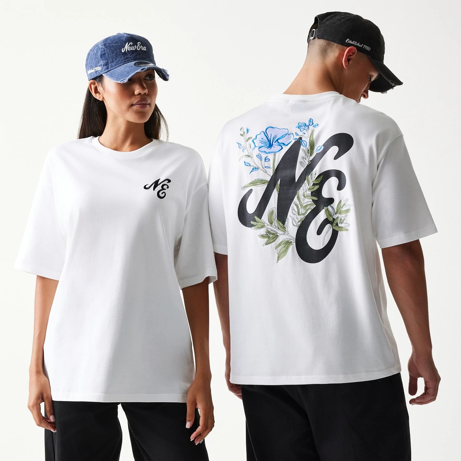 New Era Floral Graphic White Oversized T-Shirt-kentox