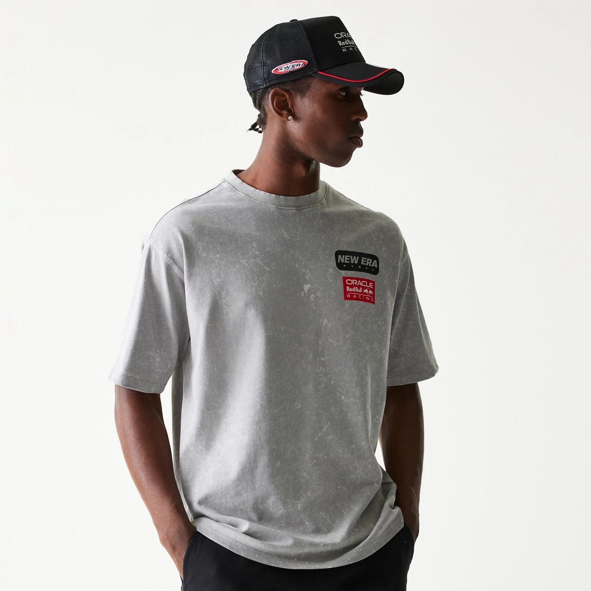 Red Bull Racing Linear Graphic Grey Oversized T-Shirt-kentox