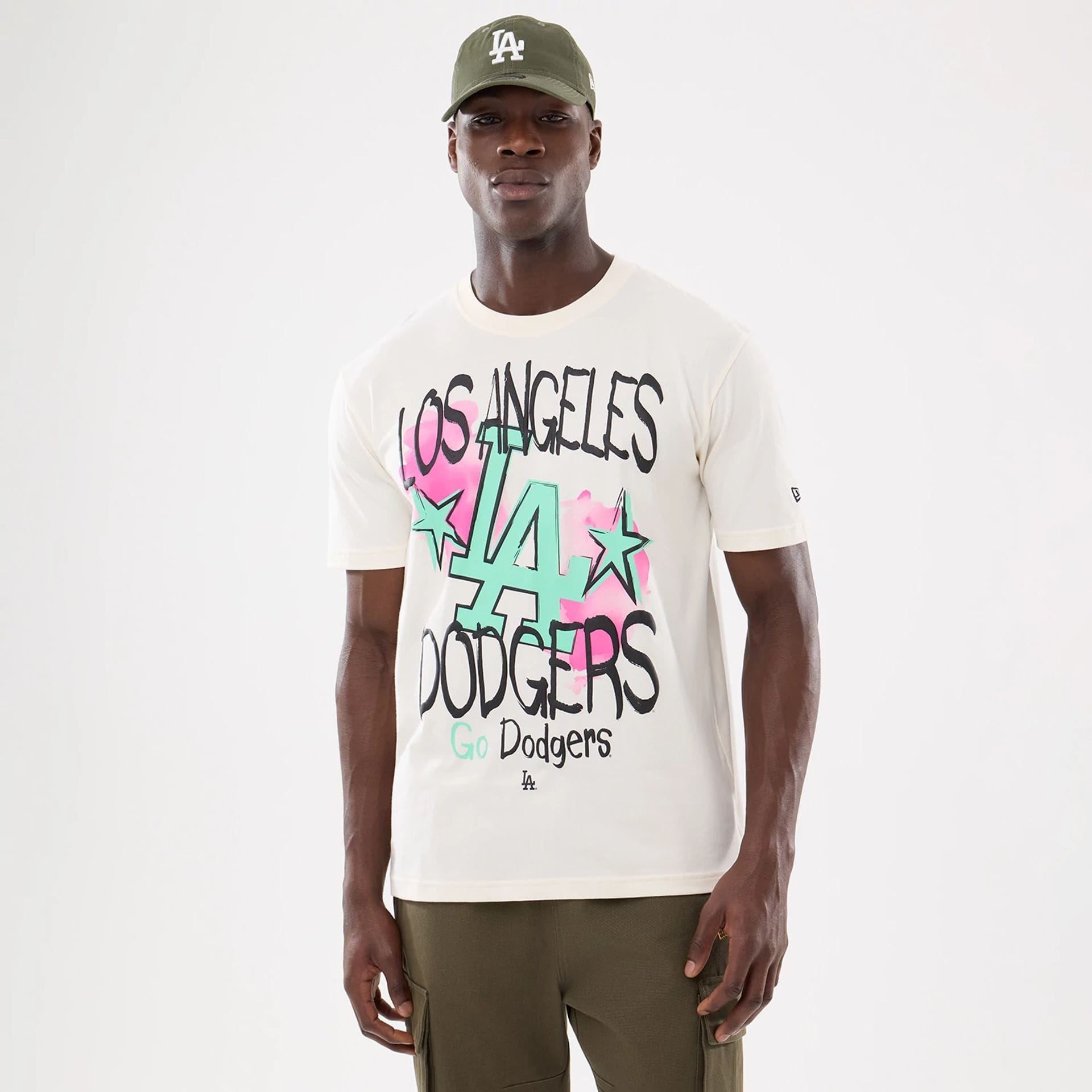 LA Dodgers MLB Street Art Graphic Light Beige T-Shirt-kentox