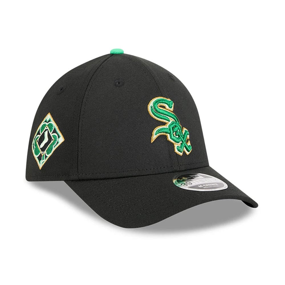 White Sox MLB Saint Patrick's Day Black 39THIRTY M-Crown A-Frame Stretch Fit Cap-kentox