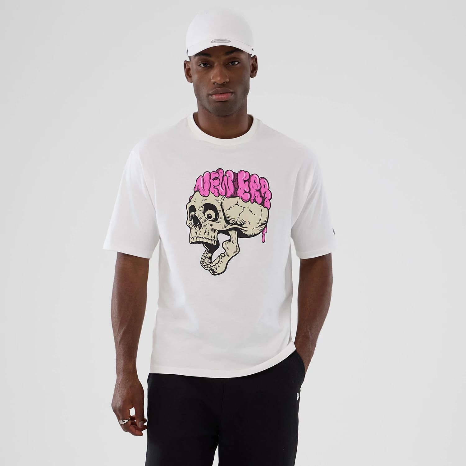 New Era Halloween Skull Graphic White Oversized T-Shirt-kentox